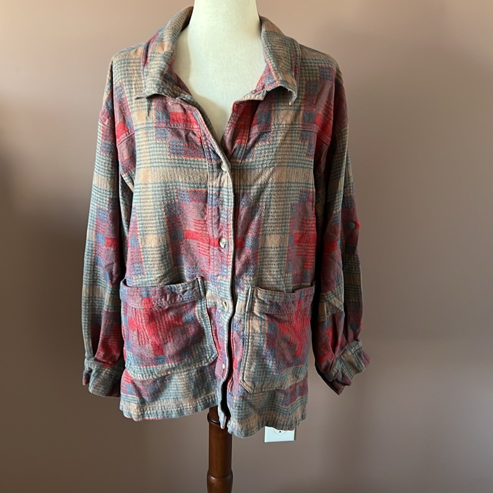Free People Plaid Button Down Shirt - Red and Tan